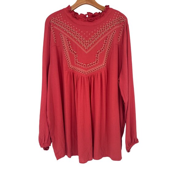 Torrid Womens Embroidered orange crinkle Blouse Size 3X Long Sleeve - Picture 2 of 7